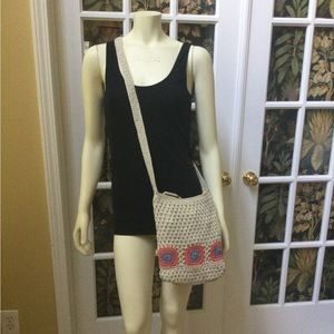 Boho crochet crossbody handbag top zip